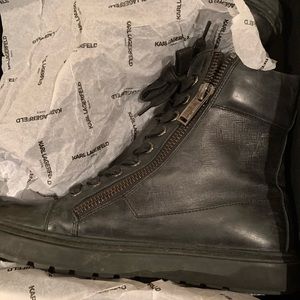 Karl Lagerfeld Leather Zip Up Sneaker Boots